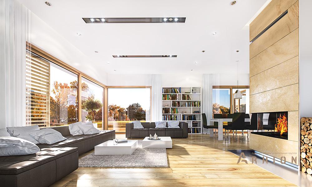 7. Проект двухэтажного дома в современном стиле с многоскатной кровлей, mp-379, площадью - 394 кв c терассой, гаражом