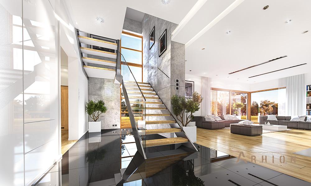 8. Проект двухэтажного дома в современном стиле с многоскатной кровлей, mp-379, площадью - 394 кв c терассой, гаражом