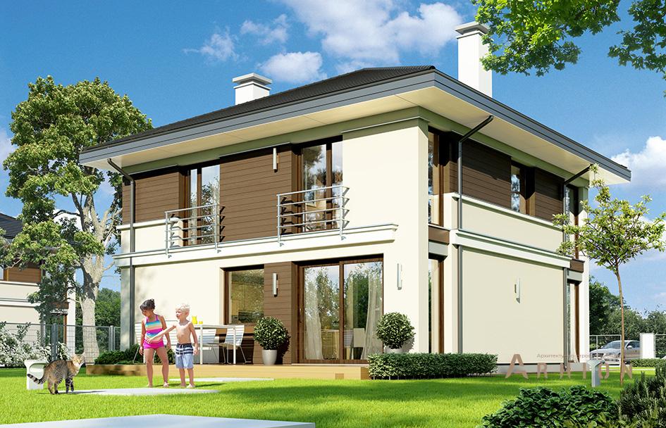 6. Проект двухэтажного дома в современном стиле с четырехскатной, mp-386, площадью - 207 кв c терассой, гаражом