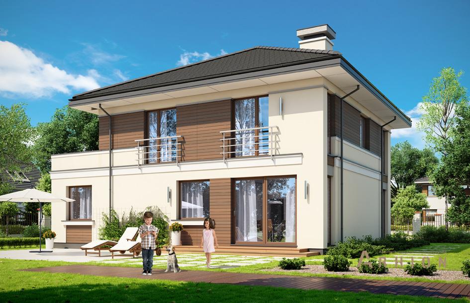 2. Проект двухэтажного дома в современном стиле с четырехскатной, mp-389, площадью - 188 кв c терассой, гаражом