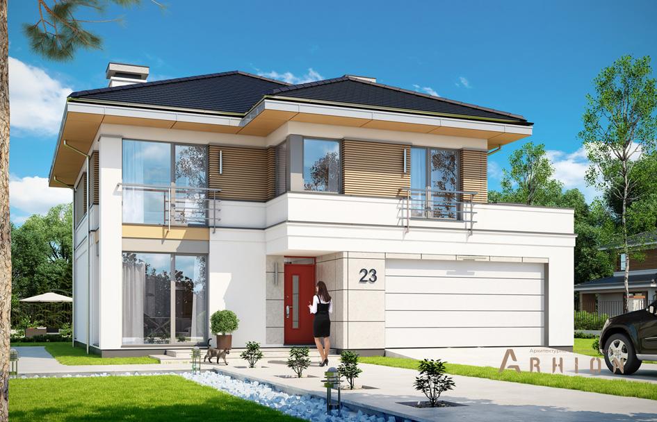 6. Проект двухэтажного дома в современном стиле с четырехскатной, mp-390, площадью - 227 кв c терассой, гаражом