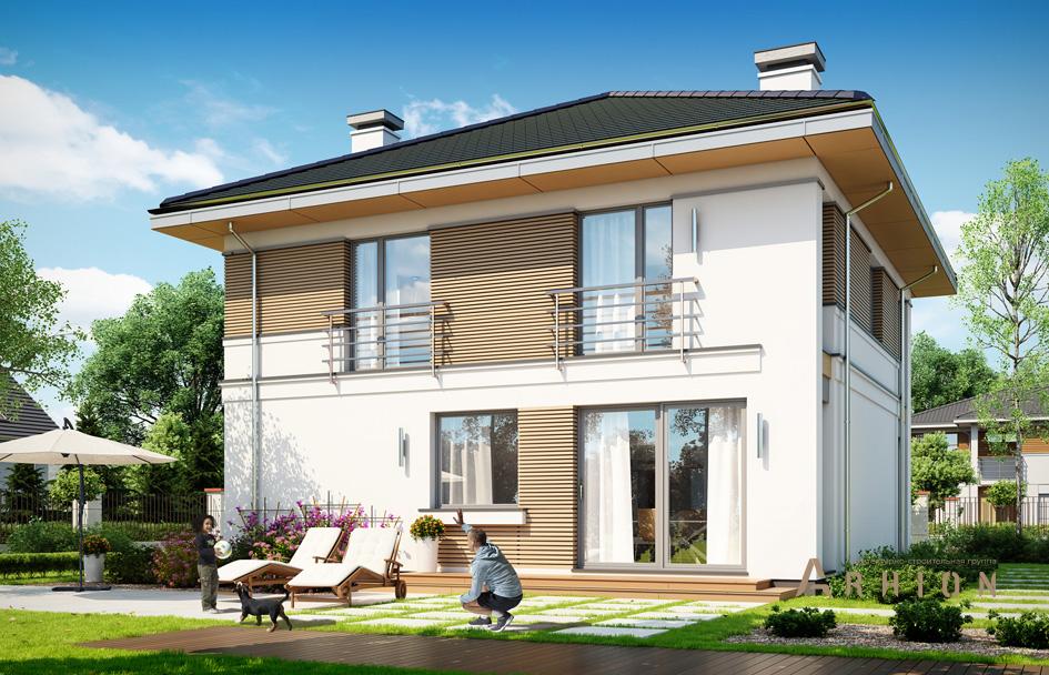 3. Проект двухэтажного дома в современном стиле с четырехскатной, mp-390, площадью - 227 кв c терассой, гаражом