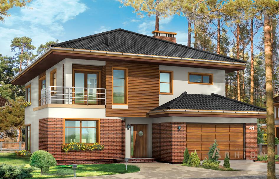 1. Проект двухэтажного дома в современном стиле с четырехскатной, mp-392, площадью - 332 кв c терассой, балконом, гаражом