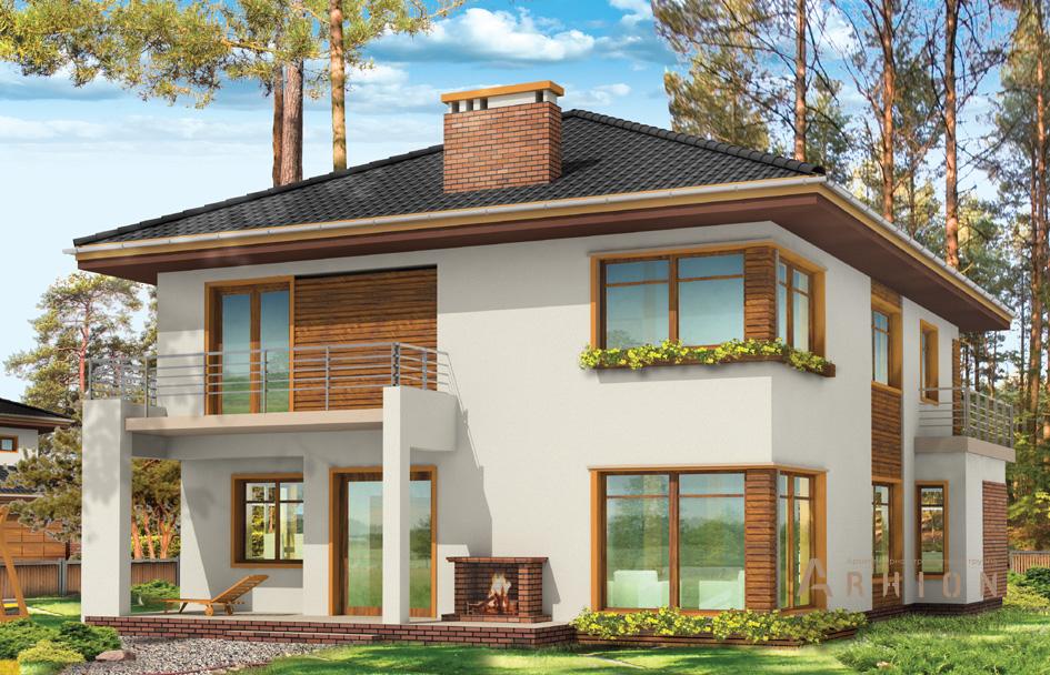 5. Проект двухэтажного дома в современном стиле с четырехскатной, mp-393, площадью - 345 кв c терассой, балконом, гаражом