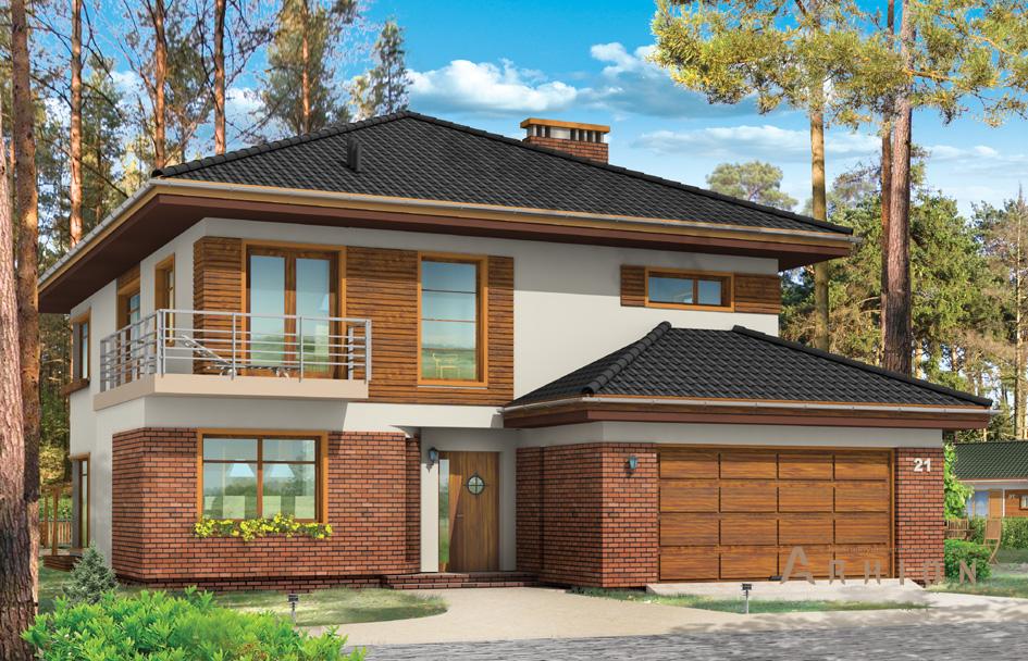 1. Проект двухэтажного дома в современном стиле с четырехскатной, mp-393, площадью - 345 кв c терассой, балконом, гаражом