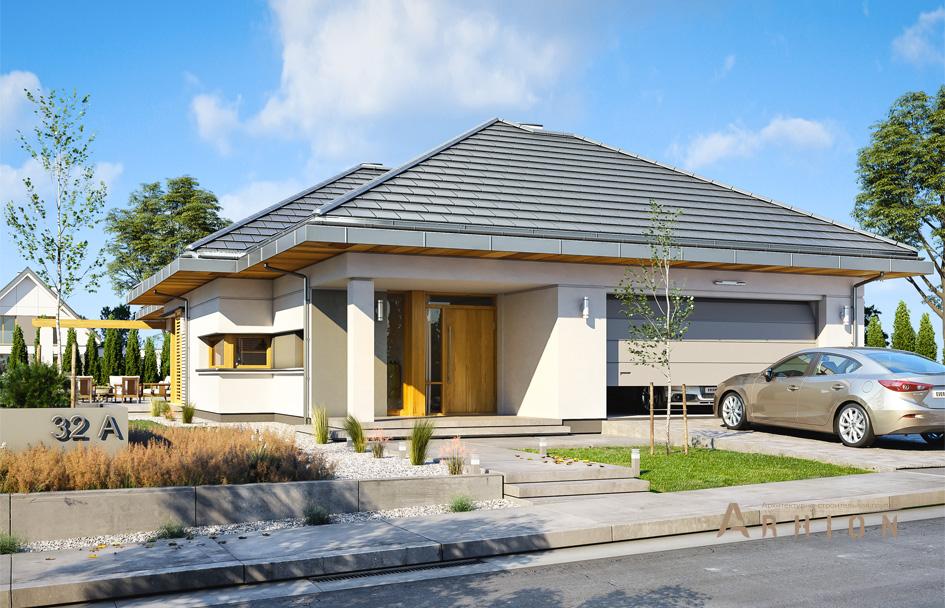 11. Проект одноэтажного дома в современном стиле с четырехскатной, mp-397, площадью - 180 кв c терассой, гаражом