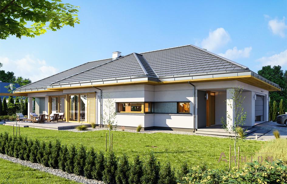 10. Проект одноэтажного дома в современном стиле с четырехскатной, mp-397, площадью - 180 кв c терассой, гаражом