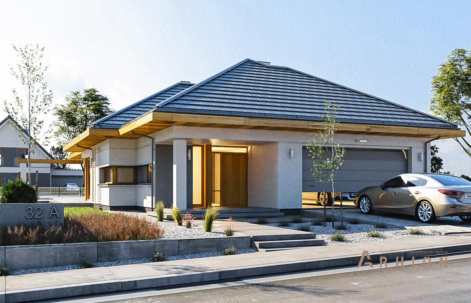 7. Проект одноэтажного дома в современном стиле с четырехскатной, mp-397, площадью - 180 кв c терассой, гаражом