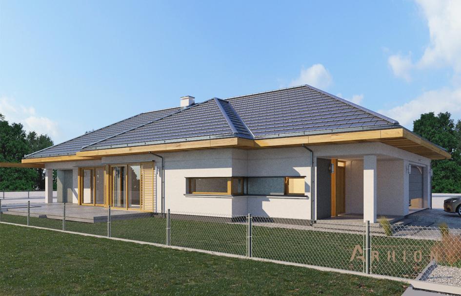 6. Проект одноэтажного дома в современном стиле с четырехскатной, mp-397, площадью - 180 кв c терассой, гаражом