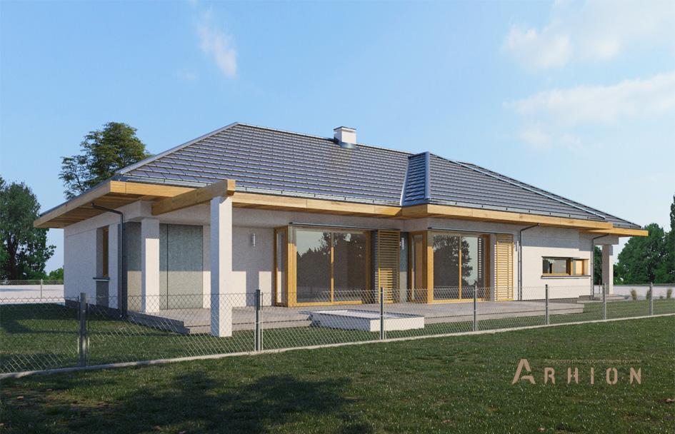 4. Проект одноэтажного дома в современном стиле с четырехскатной, mp-397, площадью - 180 кв c терассой, гаражом