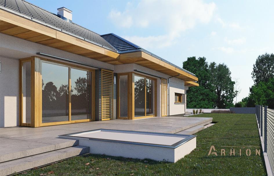 5. Проект одноэтажного дома в современном стиле с четырехскатной, mp-397, площадью - 180 кв c терассой, гаражом