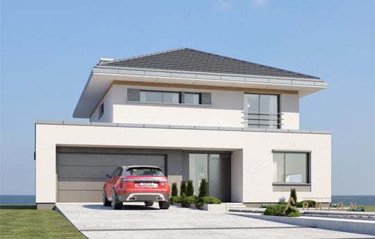 6. Проект двухэтажного дома в стиле Ллойда Райта (прерий) с четырехскатной, mp-398, площадью - 218 кв c терассой, гаражом, вторым светом