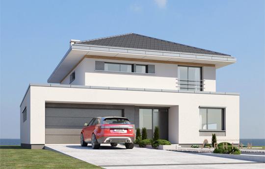 4. Проект двухэтажного дома в стиле Ллойда Райта (прерий) с четырехскатной, mp-398, площадью - 218 кв c терассой, гаражом, вторым светом