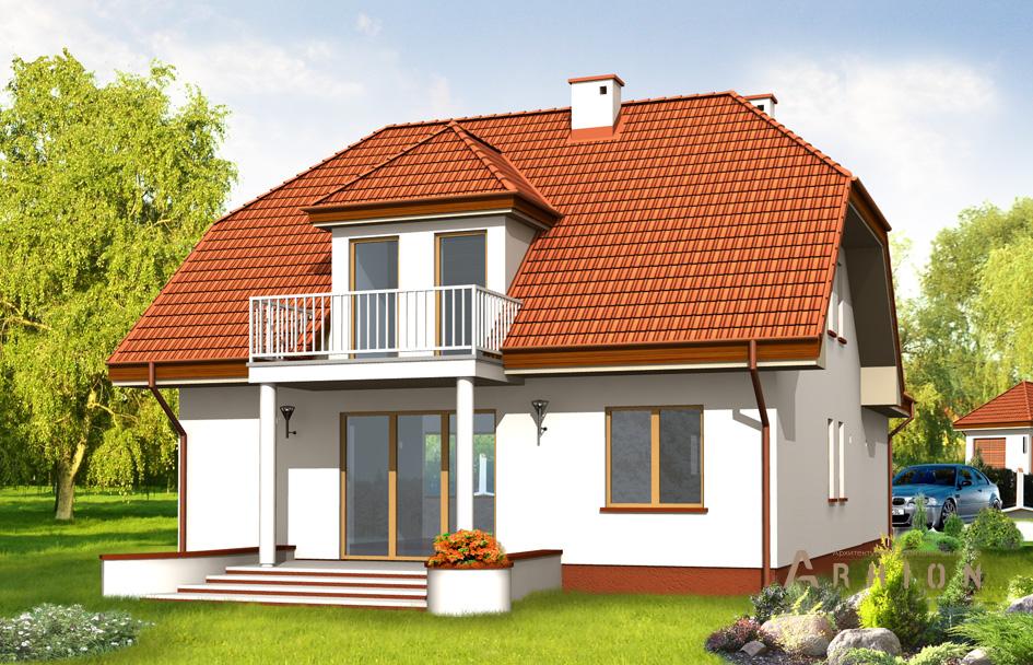 2. Проект одноэтажного дома в европейском стиле с двускатной кровлей, mp-400, площадью - 190 кв c мансардой, терассой, балконом, гаражом, эркером