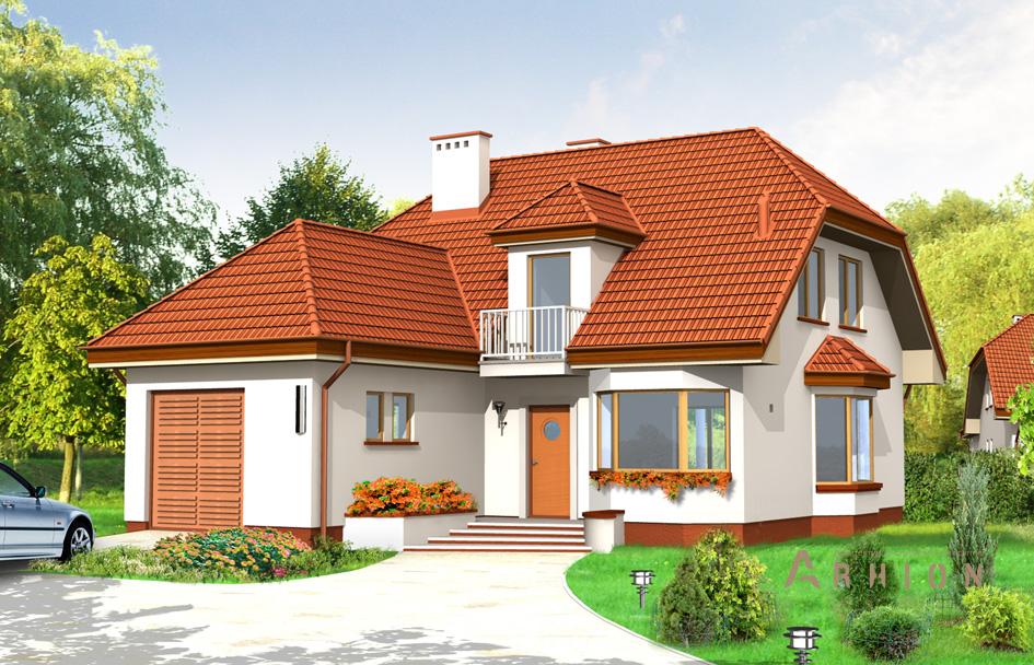 1. Проект одноэтажного дома в европейском стиле с двускатной кровлей, mp-400, площадью - 190 кв c мансардой, терассой, балконом, гаражом, эркером