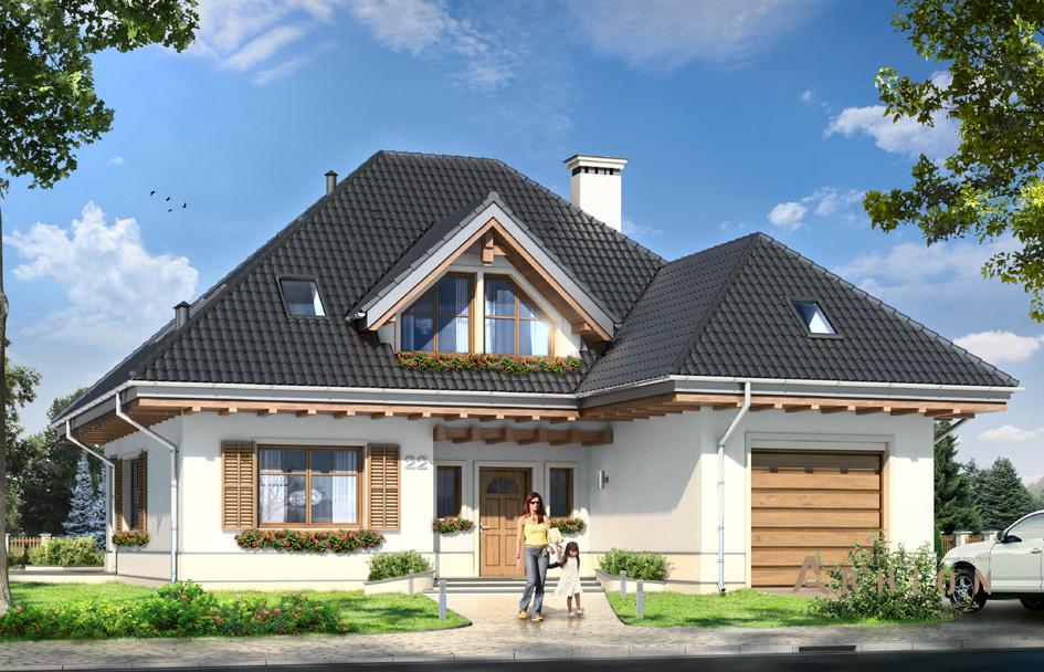 1. Проект одноэтажного дома в прованском стиле с многоскатной кровлей, mp-404, площадью - 235 кв c мансардой, терассой, балконом, гаражом