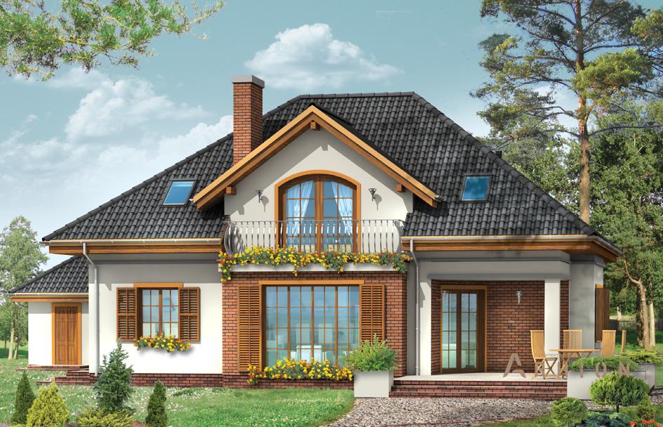 2. Проект одноэтажного дома в прованском стиле с четырехскатной, mp-405, площадью - 231 кв c мансардой, терассой, балконом, эркером