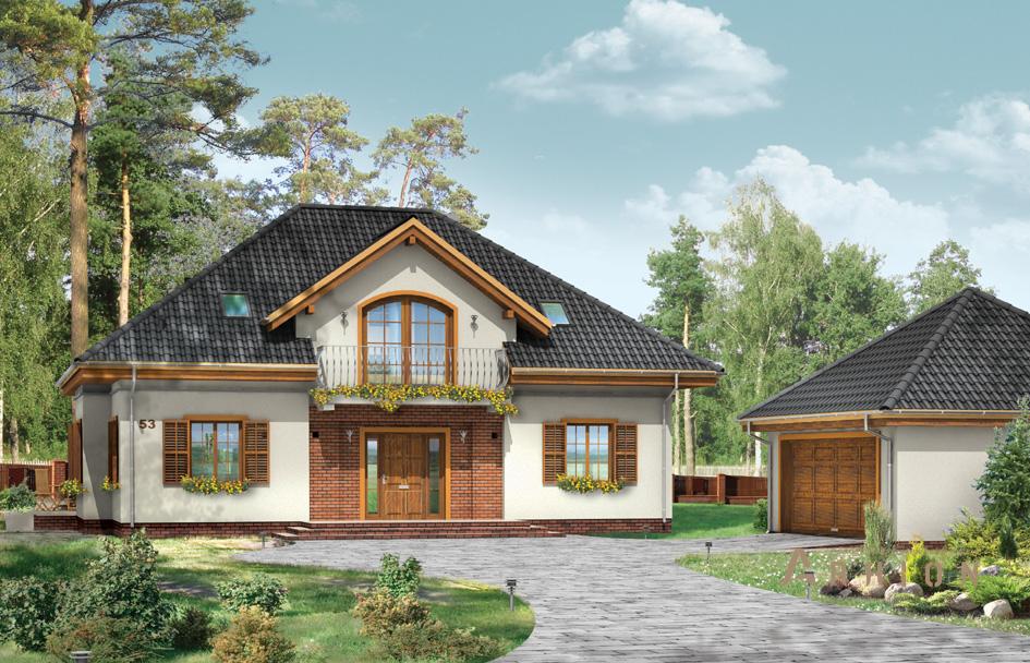 1. Проект одноэтажного дома в прованском стиле с четырехскатной, mp-405, площадью - 231 кв c мансардой, терассой, балконом, эркером