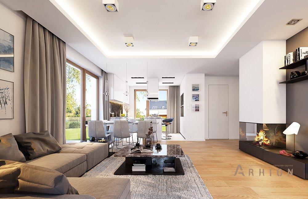 4. Проект одноэтажного дома в стиле барн с двускатной кровлей, mp-406, площадью - 204 кв c мансардой, терассой, гаражом