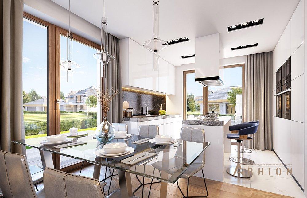 7. Проект одноэтажного дома в стиле барн с двускатной кровлей, mp-406, площадью - 204 кв c мансардой, терассой, гаражом