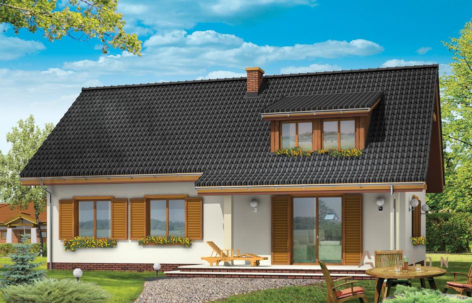 2. Проект одноэтажного дома в прованском стиле с двускатной кровлей, mp-411, площадью - 185 кв c мансардой, терассой