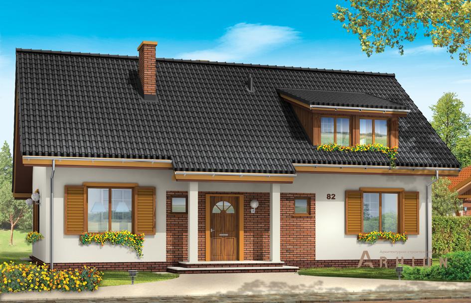 1. Проект одноэтажного дома в прованском стиле с двускатной кровлей, mp-411, площадью - 185 кв c мансардой, терассой