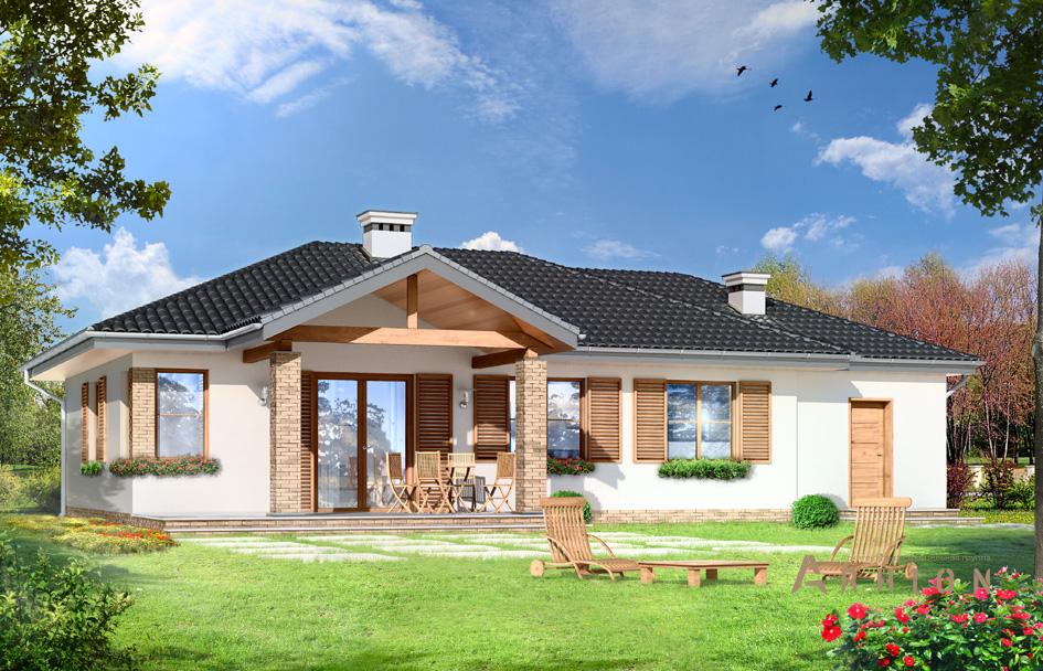 3. Проект одноэтажного дома в прованском стиле с многоскатной кровлей, mp-420, площадью - 132 кв c терассой, гаражом