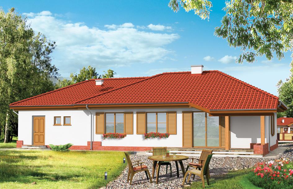 4. Проект одноэтажного дома в прованском стиле с многоскатной кровлей, mp-421, площадью - 154 кв c терассой, гаражом