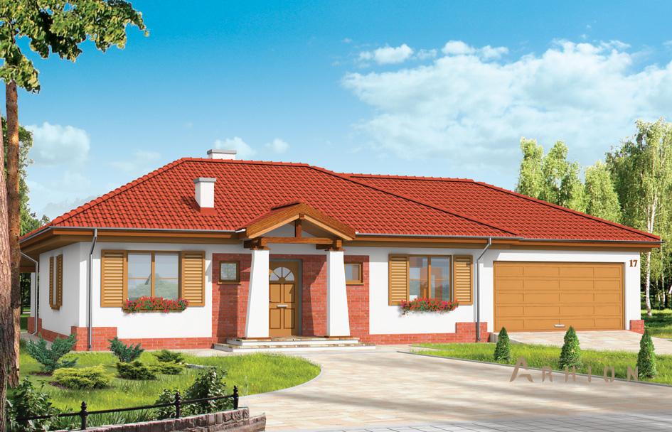 1. Проект одноэтажного дома в прованском стиле с многоскатной кровлей, mp-421, площадью - 154 кв c терассой, гаражом