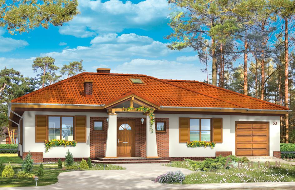 1. Проект одноэтажного дома в прованском стиле с многоскатной кровлей, mp-422, площадью - 154 кв c мансардой, терассой, гаражом