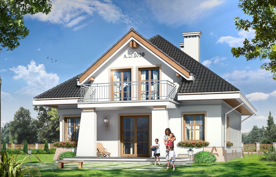 2. Проект одноэтажного дома в европейском стиле с четырехскатной, mp-425, площадью - 183 кв c мансардой, терассой, балконом, эркером