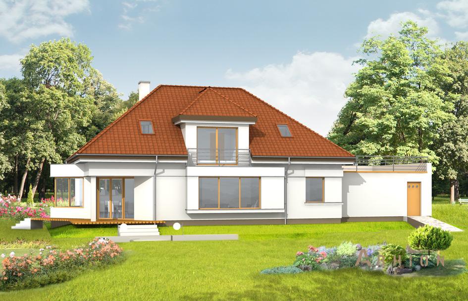 2. Проект одноэтажного дома в европейском стиле с четырехскатной, mp-432, площадью - 284 кв c мансардой, терассой, гаражом, эркером