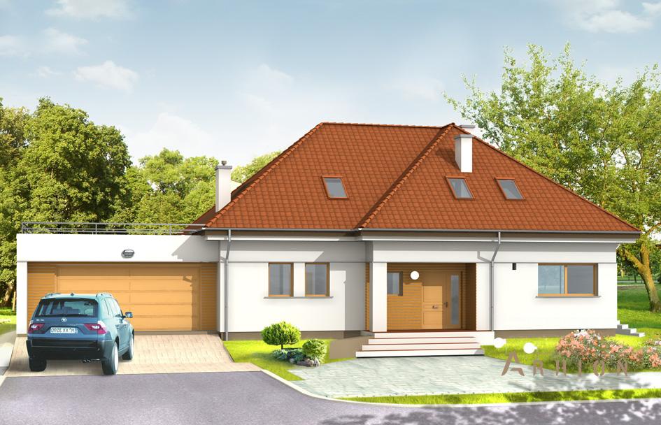 1. Проект одноэтажного дома в европейском стиле с четырехскатной, mp-432, площадью - 284 кв c мансардой, терассой, гаражом, эркером