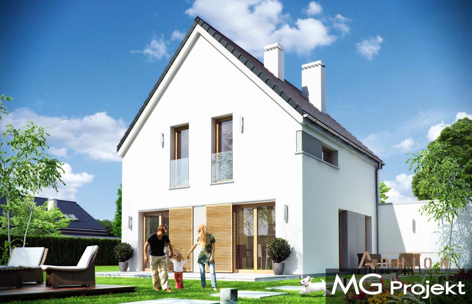 2. Проект одноэтажного дома в стиле барн с двускатной кровлей, mp-433, площадью - 154 кв c мансардой, терассой, гаражом