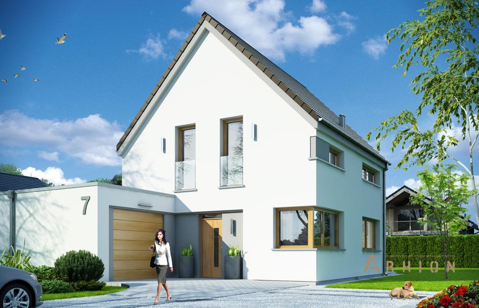 1. Проект одноэтажного дома в стиле барн с двускатной кровлей, mp-433, площадью - 154 кв c мансардой, терассой, гаражом