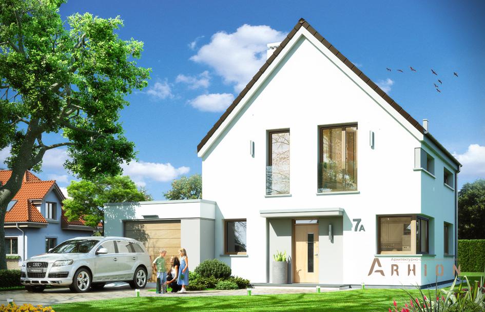 1. Проект одноэтажного дома в стиле барн с двускатной кровлей, mp-434, площадью - 151 кв c мансардой, терассой, балконом, гаражом