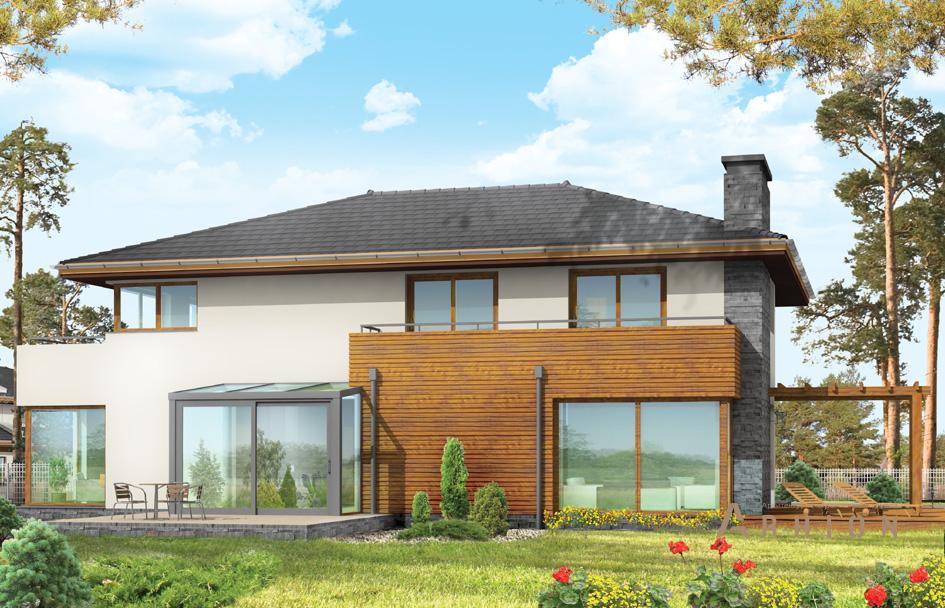 6. Проект двухэтажного дома в современном стиле с четырехскатной, mp-437, площадью - 426 кв c мансардой, терассой, балконом, гаражом