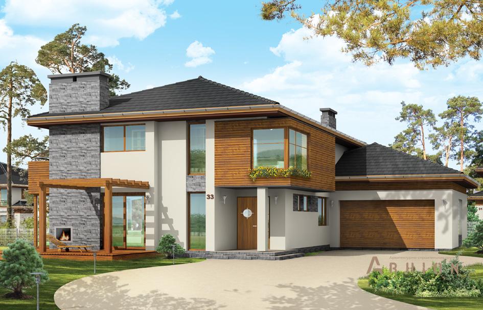 1. Проект двухэтажного дома в современном стиле с четырехскатной, mp-437, площадью - 426 кв c мансардой, терассой, балконом, гаражом