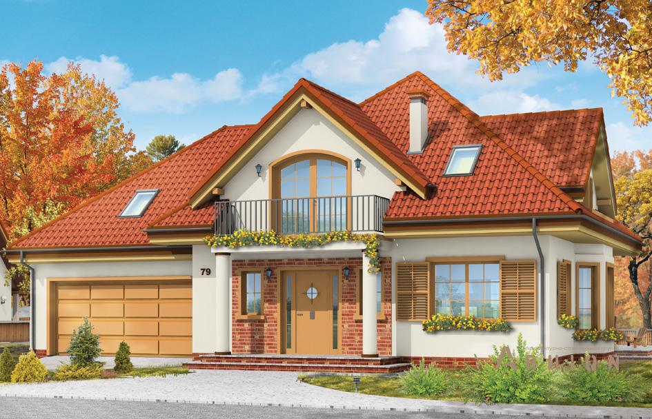 1. Проект одноэтажного дома в прованском стиле с многоскатной кровлей, mp-438, площадью - 240 кв c мансардой, терассой, балконом, гаражом, эркером