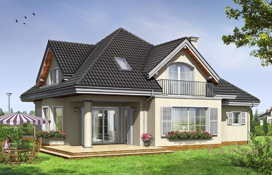 7. Проект одноэтажного дома в европейском стиле с многоскатной кровлей, mp-439, площадью - 211 кв c мансардой, терассой, балконом, гаражом, эркером