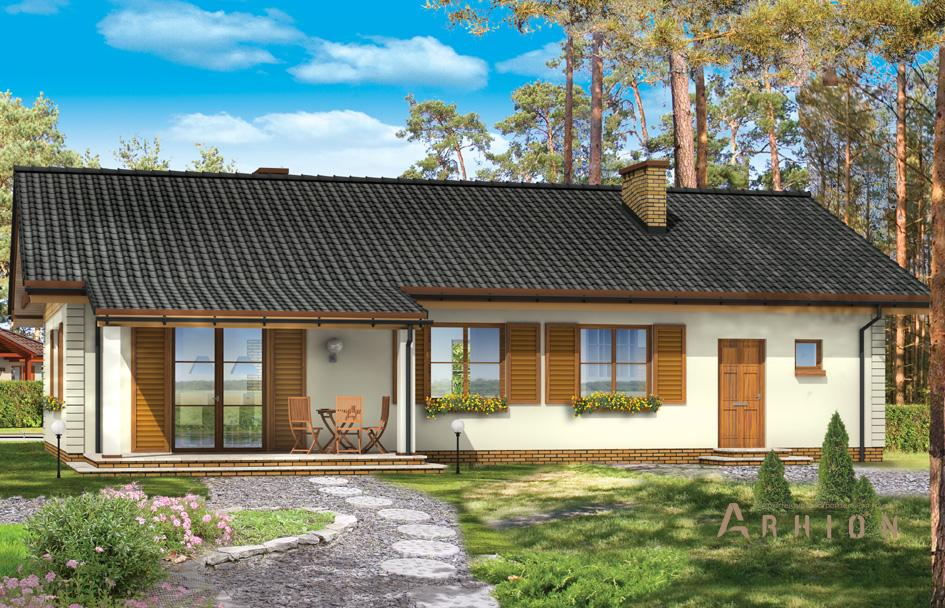 5. Проект одноэтажного дома в прованском стиле с двускатной кровлей, mp-443, площадью - 155 кв c терассой, гаражом