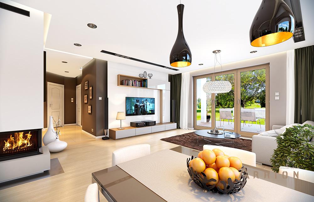 4. Проект одноэтажного дома в прованском стиле с двускатной кровлей, mp-443, площадью - 155 кв c терассой, гаражом