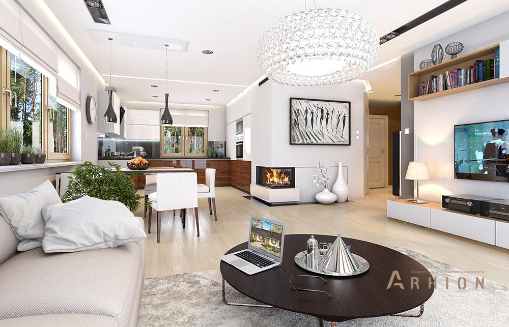 3. Проект одноэтажного дома в прованском стиле с двускатной кровлей, mp-443, площадью - 155 кв c терассой, гаражом