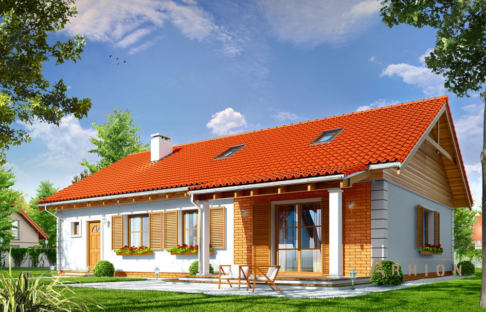 3. Проект одноэтажного дома в европейском стиле с двускатной кровлей, mp-444, площадью - 163 кв c мансардой, терассой, гаражом