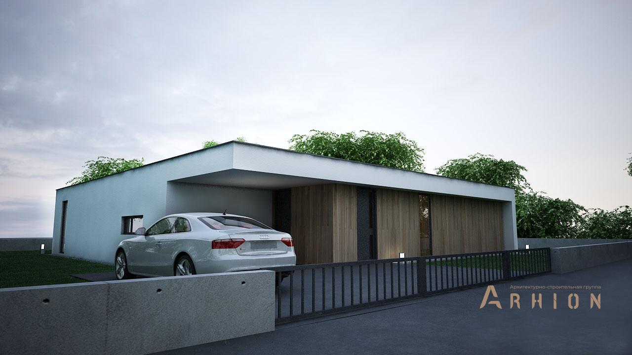 3. Проект одноэтажного дома в стиле минимализм с плоской кровлей , N-120, площадью - 120 кв c терассой