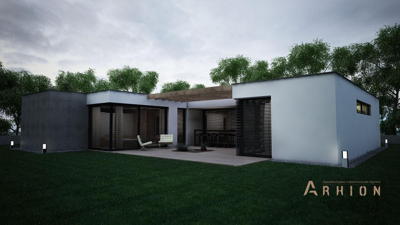 4. Проект одноэтажного дома в стиле минимализм с плоской кровлей , N-120, площадью - 120 кв c терассой