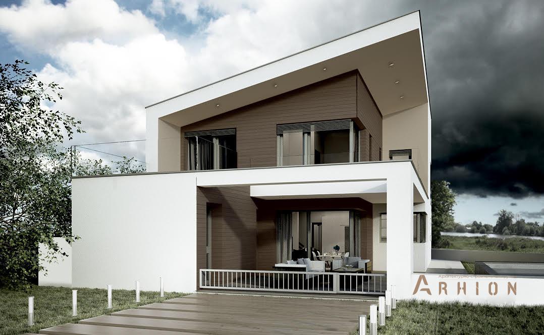 2. Проект двухэтажного дома в стиле минимализм с плоской кровлей , N-192, площадью - 138 кв c терассой, балконом