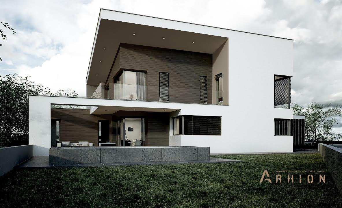 1. Проект двухэтажного дома в стиле минимализм с плоской кровлей , N-192, площадью - 138 кв c терассой, балконом