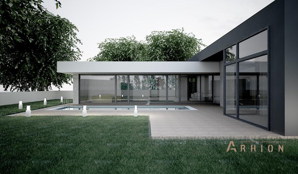 2. Проект одноэтажного дома в стиле минимализм с плоской кровлей , N-193, площадью - 800 кв