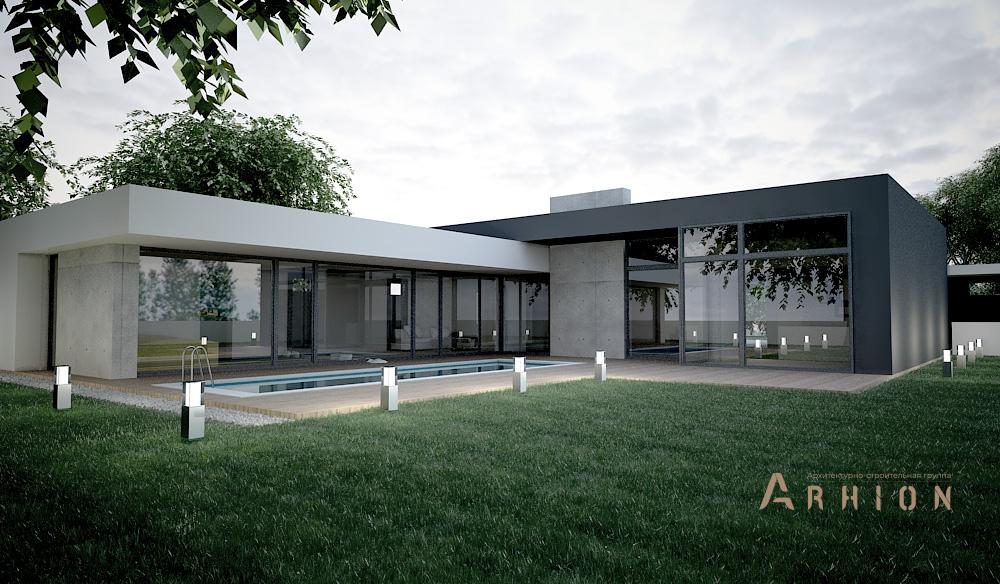 4. Проект одноэтажного дома в стиле минимализм с плоской кровлей , N-193, площадью - 800 кв